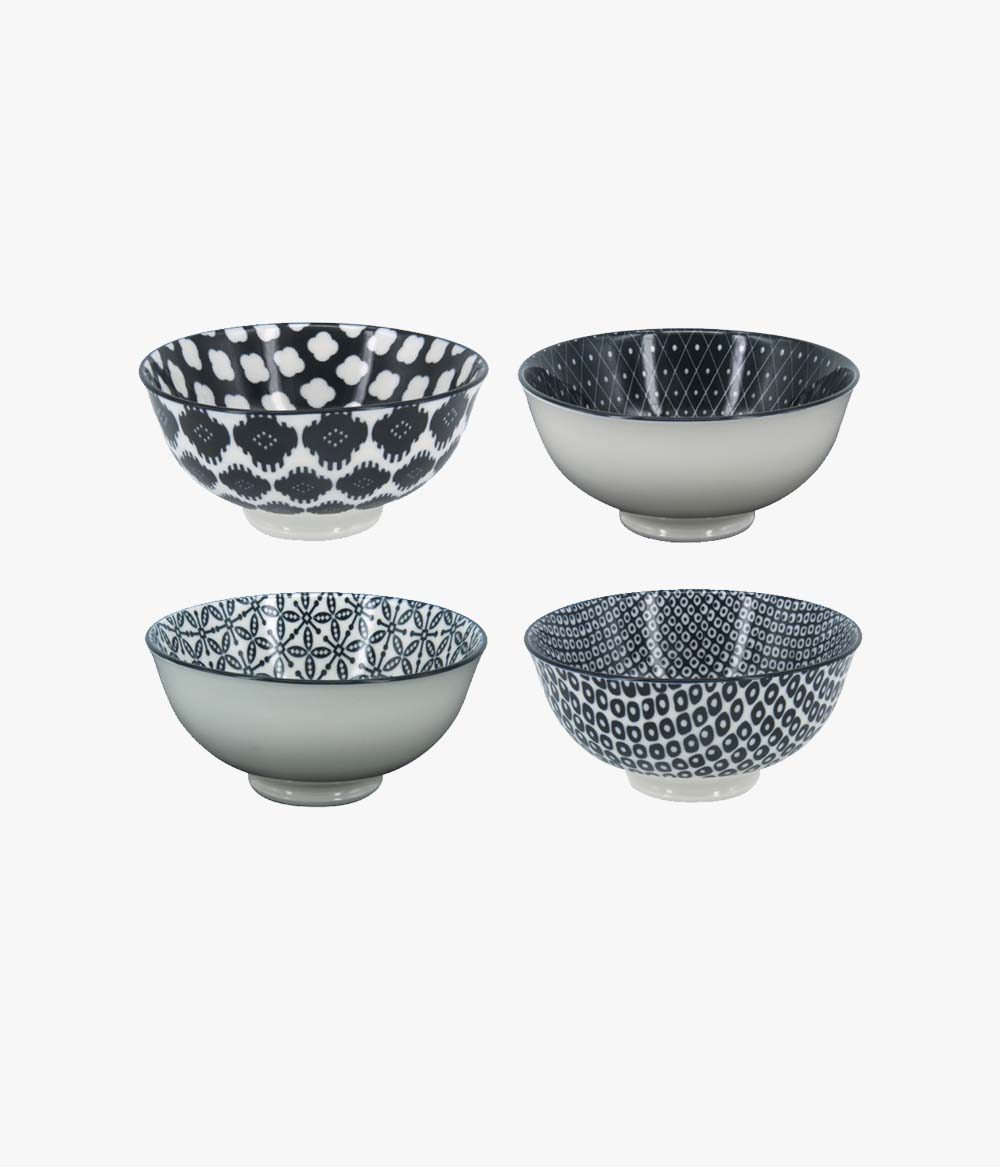 Conjunto de Bowls de Porcelana Preto e Branco