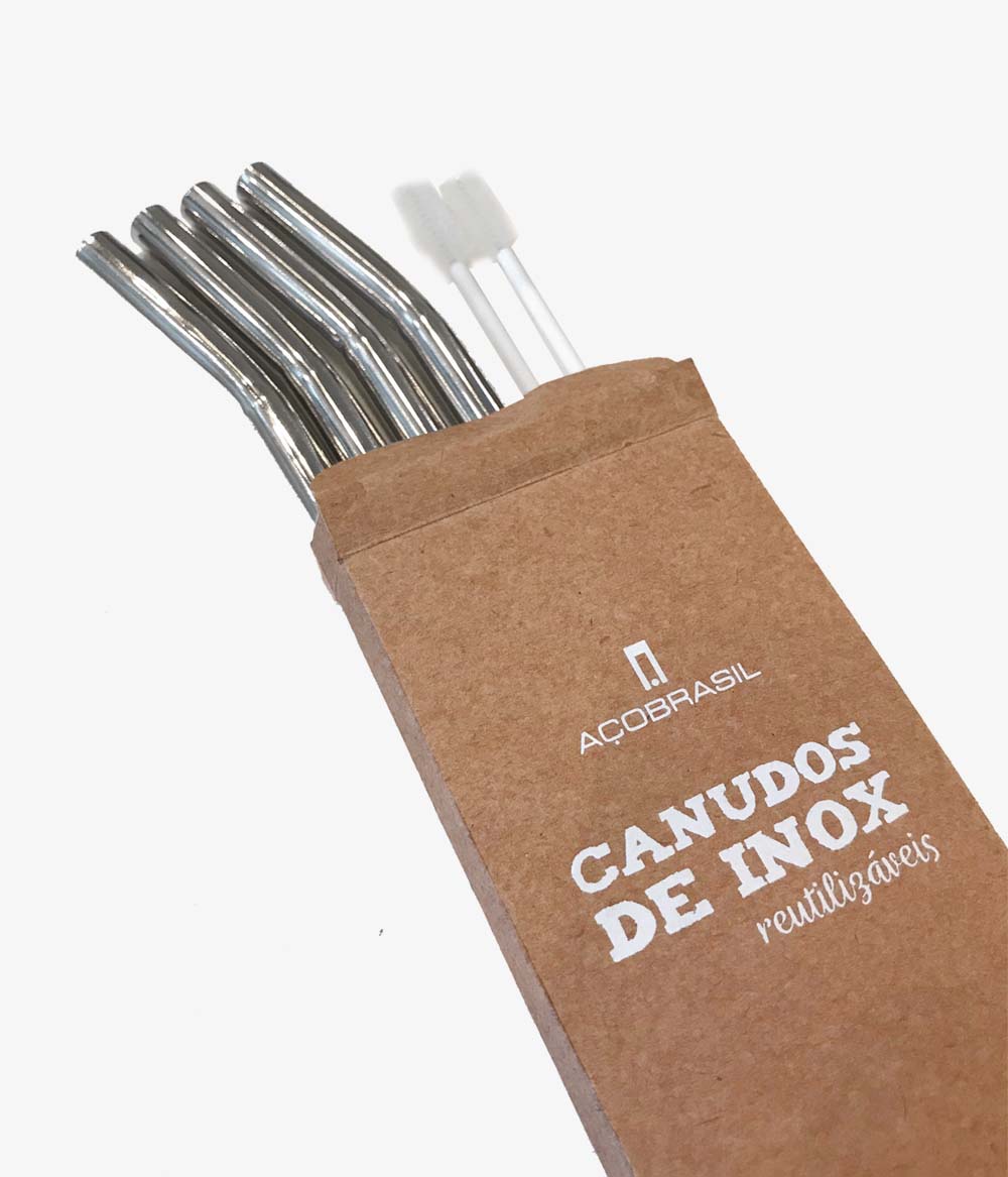 Conjunto de 4 Canudos Inox e 2 Escovas p/ Limpeza