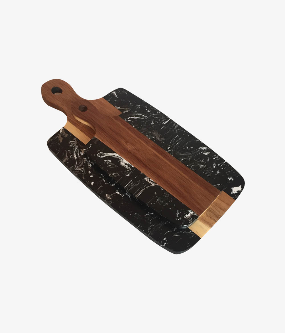 Conjunto Tábuas Madeira/Mármore Preto 2PCs G 40x22cm