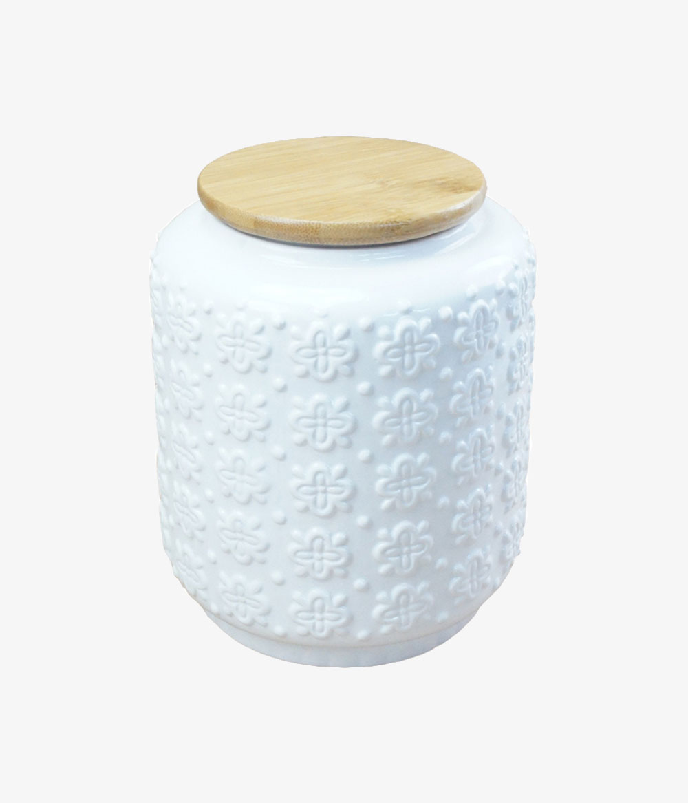 POTE C TAMPA DE CERAMICA BRANCO 14CM Pote com Tampa de Cerâmica Branco 19cm