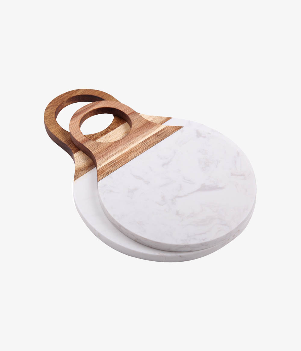 Conjunto de Tábuas Mármore Branco com Madeira 2PCs G