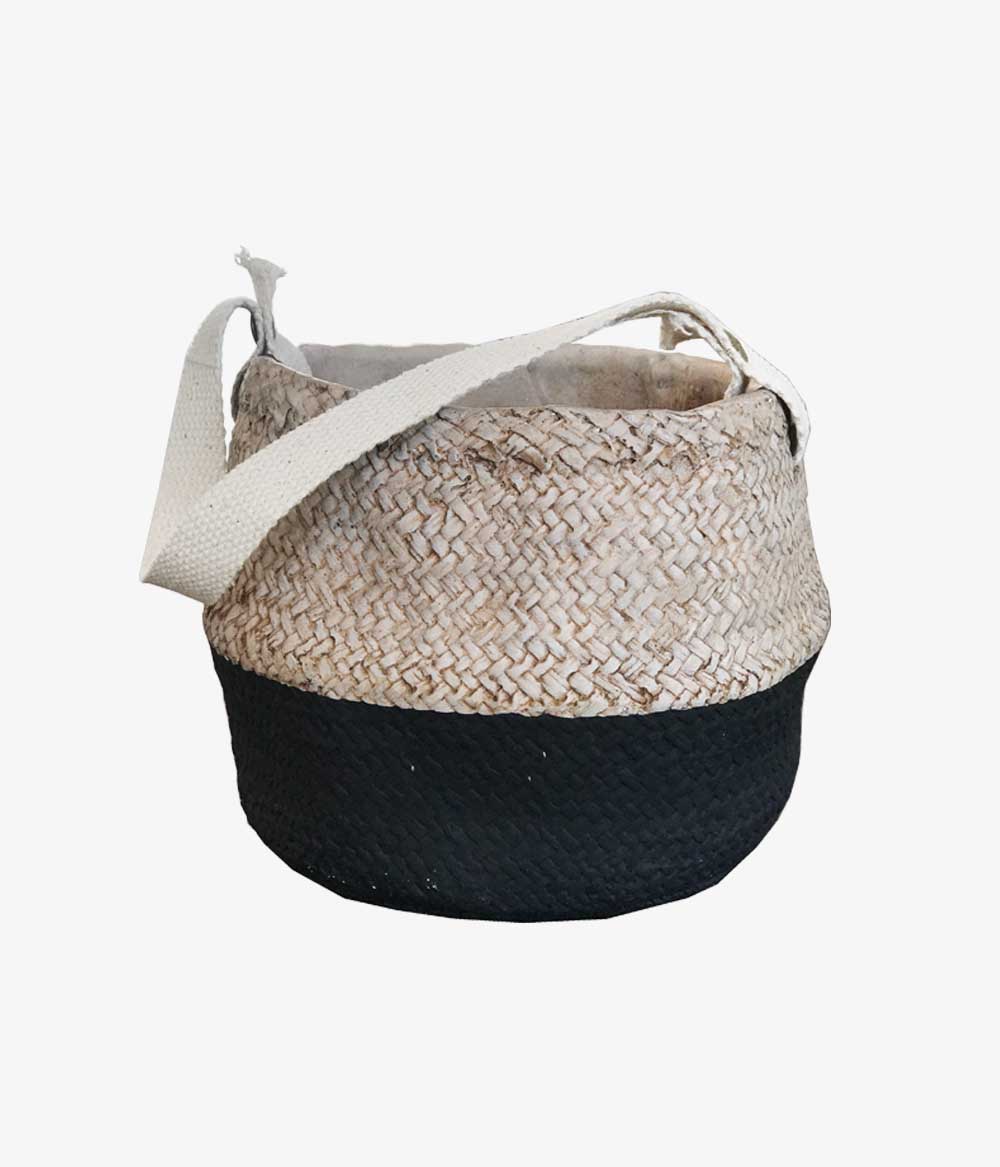 Cachepot B17 Cor Palha Natural e Preto em argila